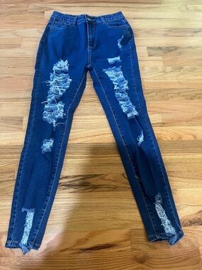 SHEIN Dark Blue Ripped Skinny Jeans